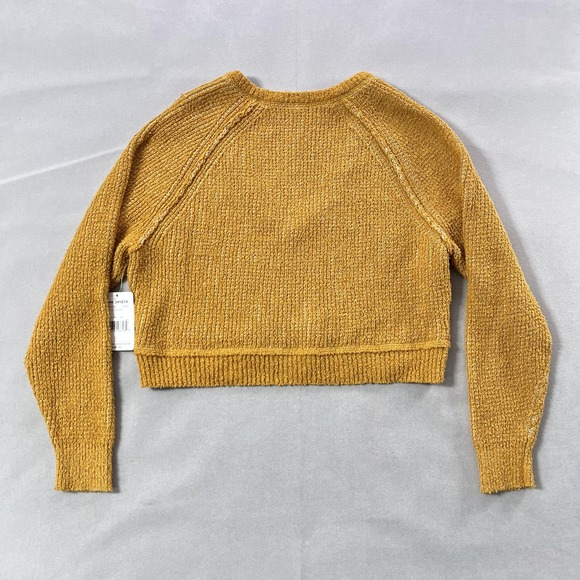 Free People Sweater Womens XS Yellow De Soleil Cropped V Neck Knit Pullover - Picture 6 of 11